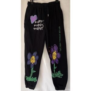 After School Special Black Sweatpants Flower Design Graphic Happy S USA